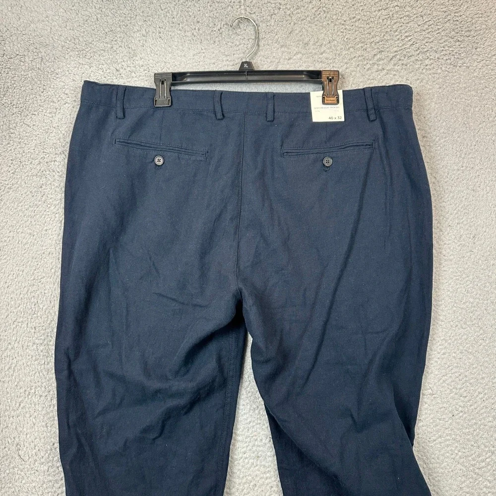 NEW Banana Republic Mens 40X32 Linen Blend Navy Blue Slim-Straight Trouser Dress